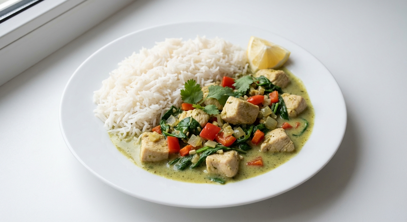 Kurczak w Curry ze Szpinakiem i Ryżem
