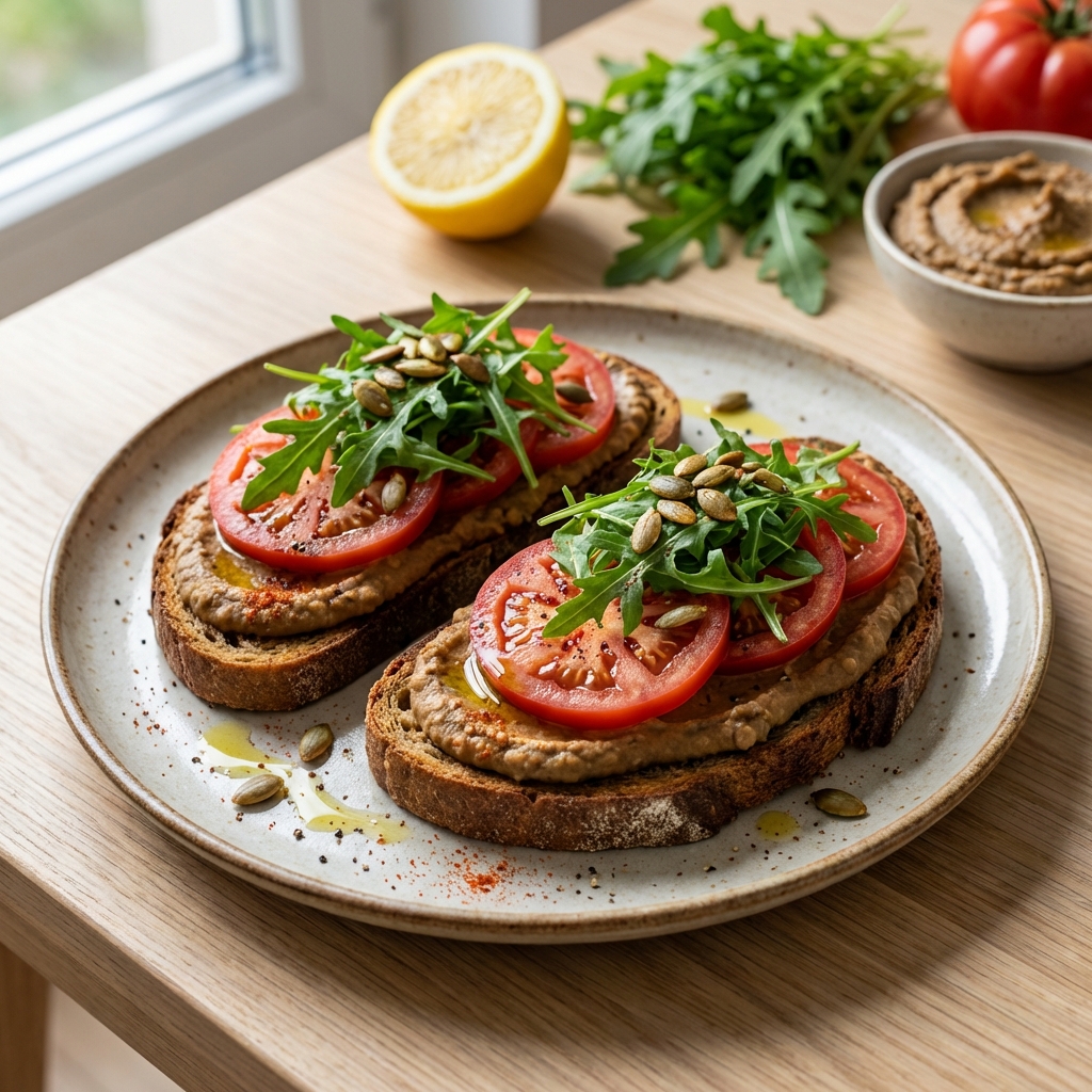 Żytnie Tosty z Soczewicą i Rukolą