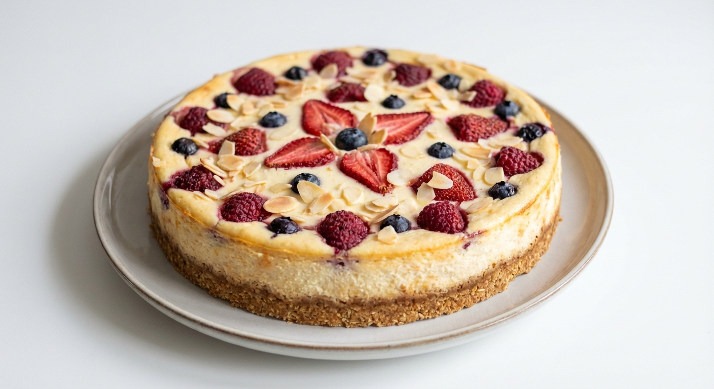 Twarogowy Sernik z Owocami i Migdałami