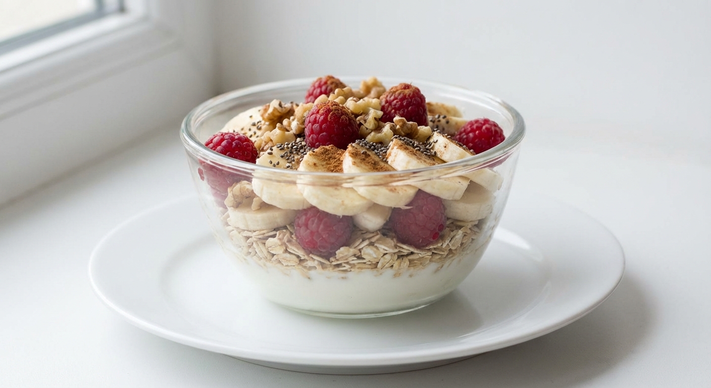 Parfait z Jogurtu, Banana, Maliny i Orzechów