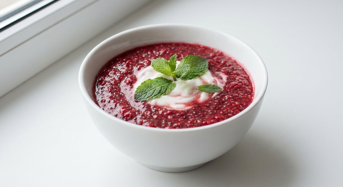 Malinowy Pudding Chia z Miodem i Miętą