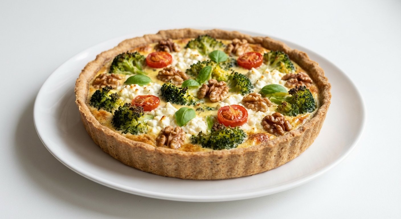 Tarta z brokułami, twarogiem i orzechami