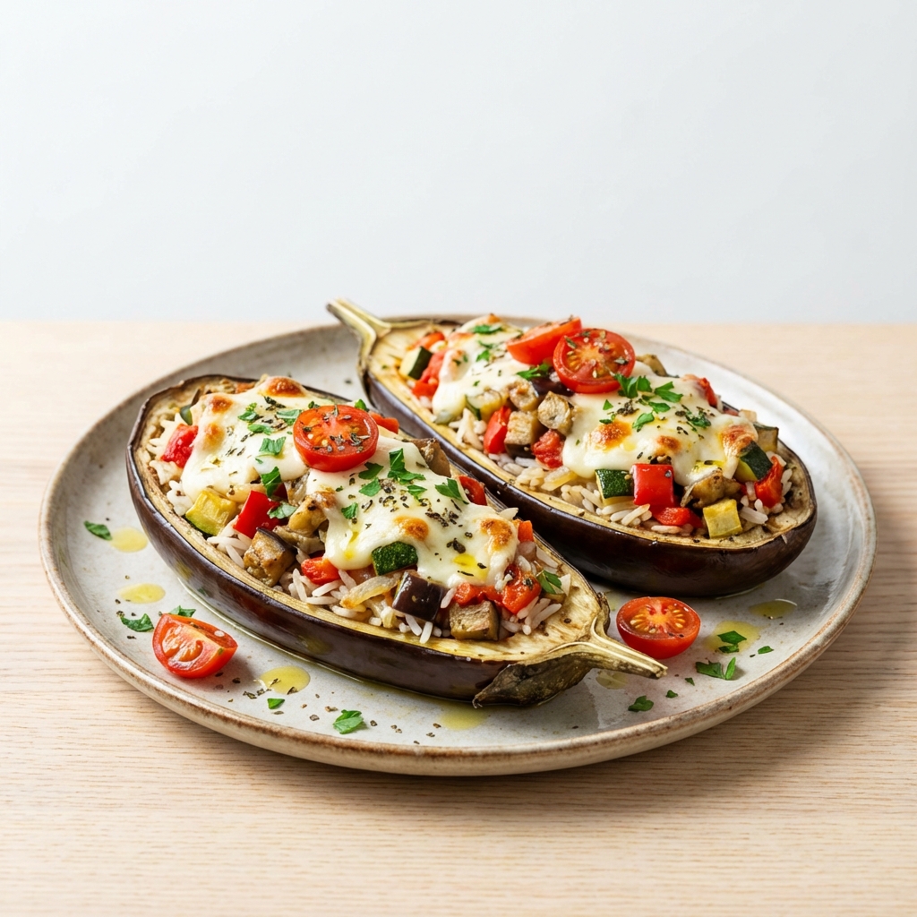 Bakłażany z Ryżem, Warzywami i Mozzarellą