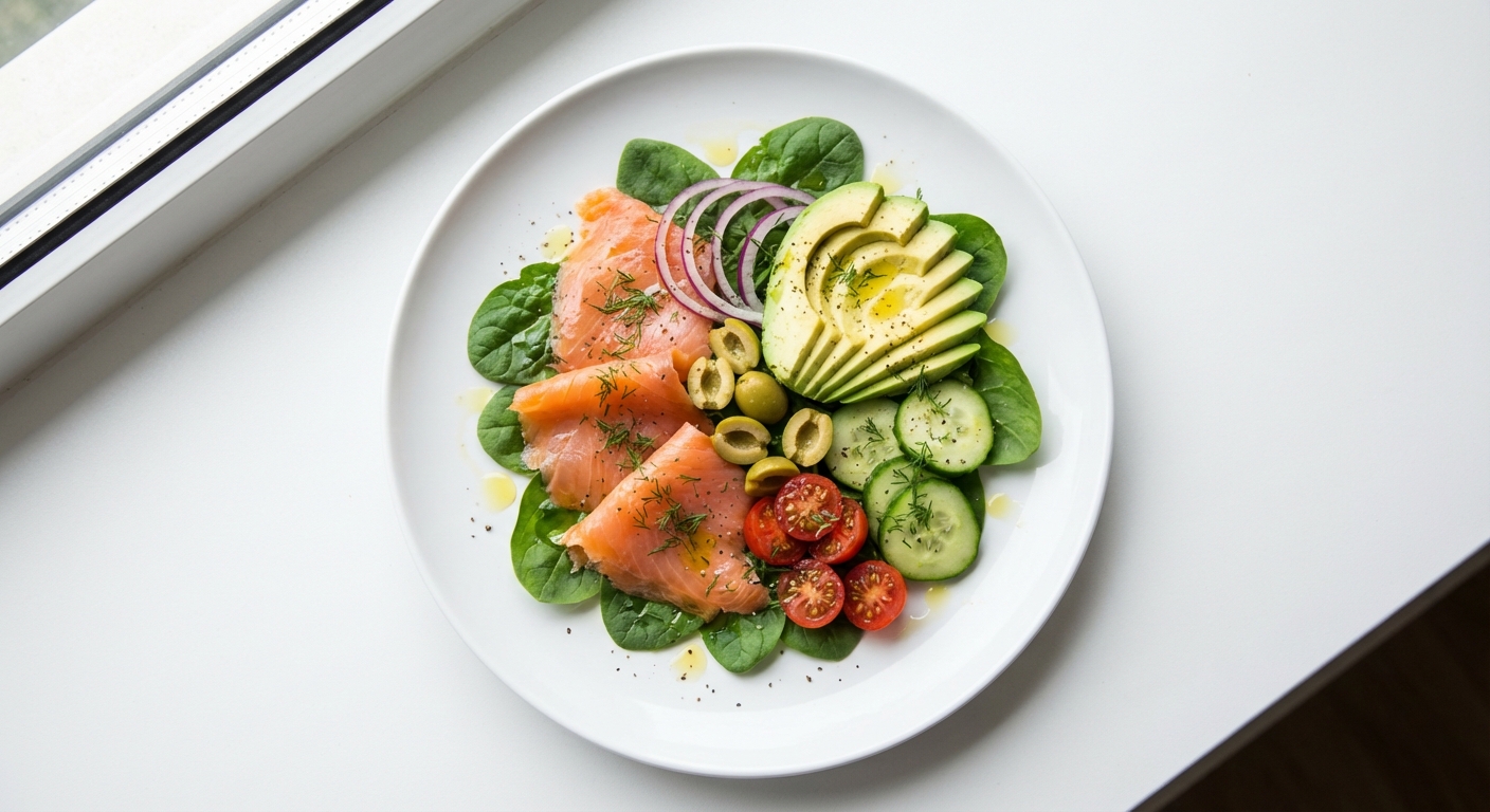 Sałatka ze szpinaku, łososia i awokado