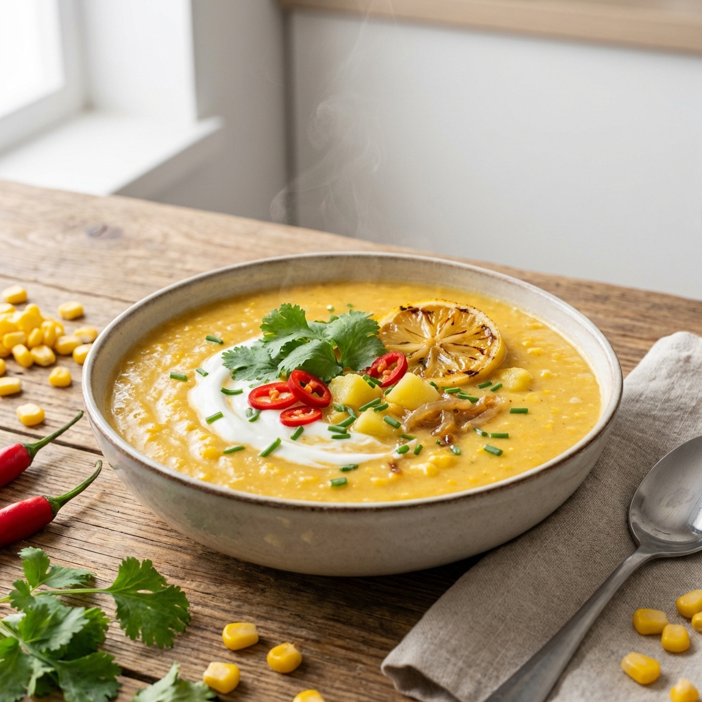 Kremowa Zupa Kukurydziana z Cytryną i Chili