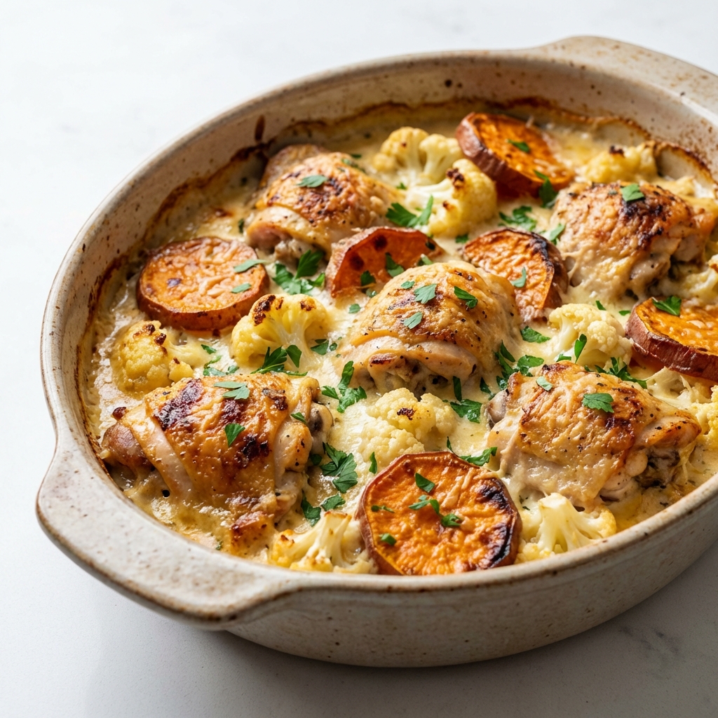 Zapiekanka z kurczaka, batatów i kalafiora