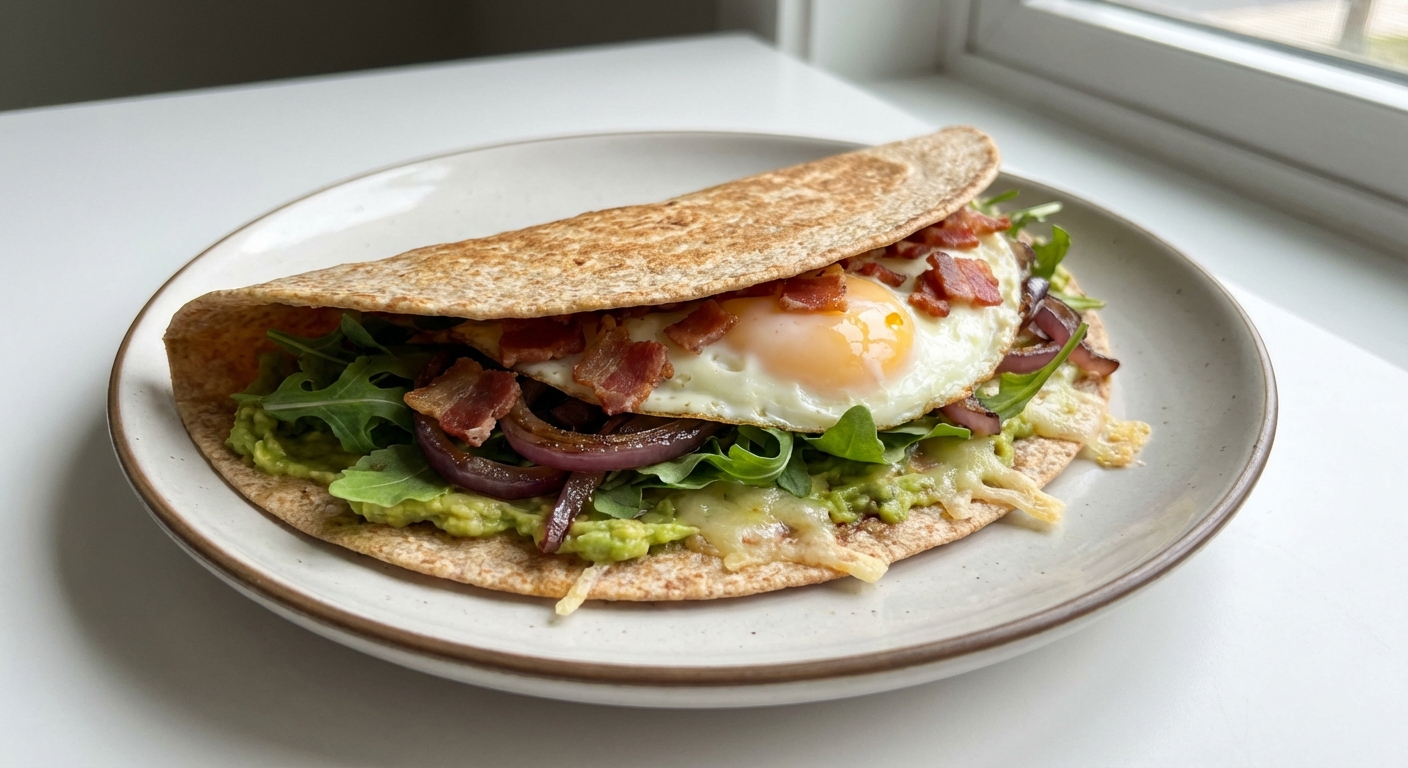 Quesadilla z Awokado, Jajkiem i Bekonem