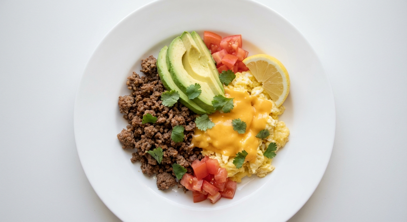 Wołowina z Jajkiem, Awokado i Cheddarem