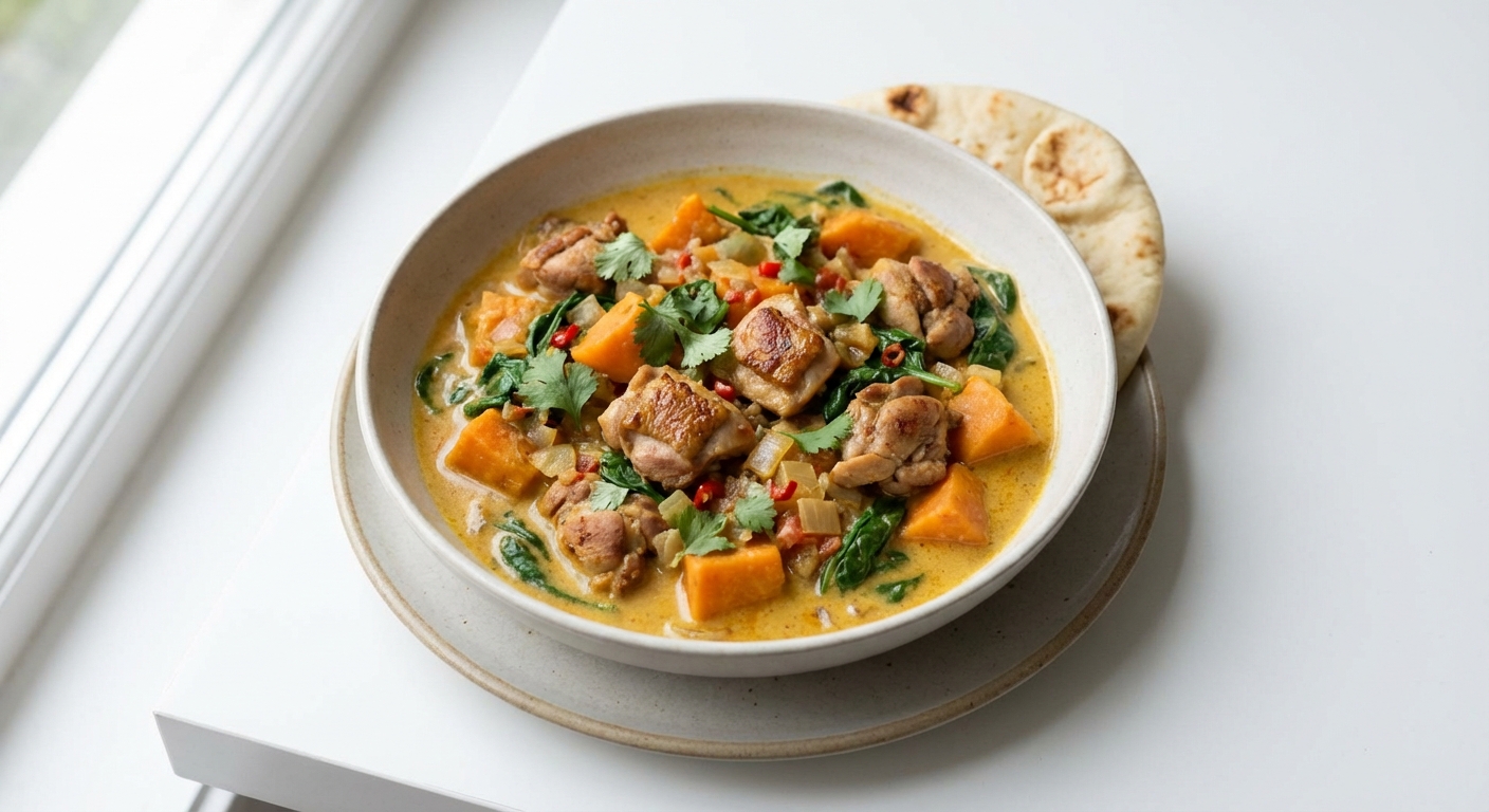 Kurczak Curry z Batatami i Szpinakiem