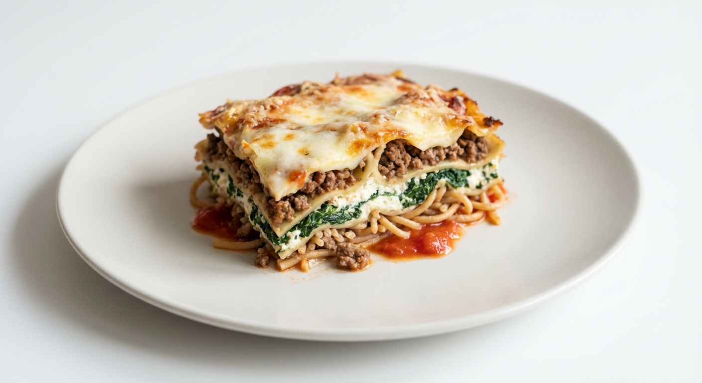 Lasagne z Wołowiną, Twarogiem i Szpinakiem