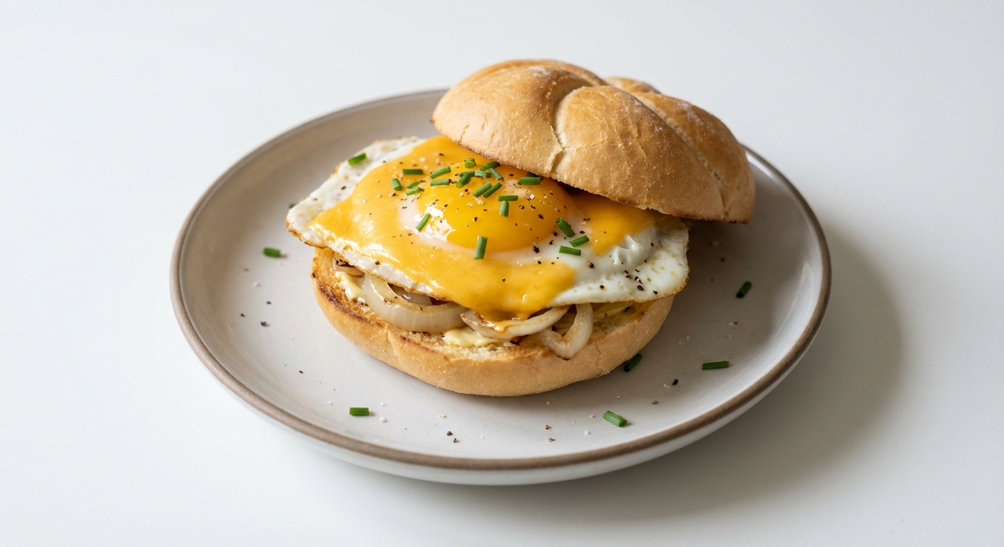 Kajzerka z Jajkiem, Cheddarem i Cebulą