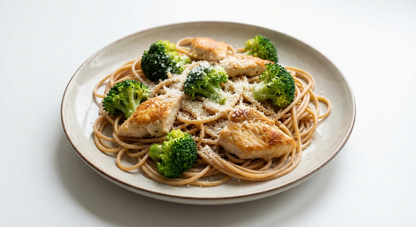 Spaghetti z Kurczakiem, Brokułami i Parmezanem