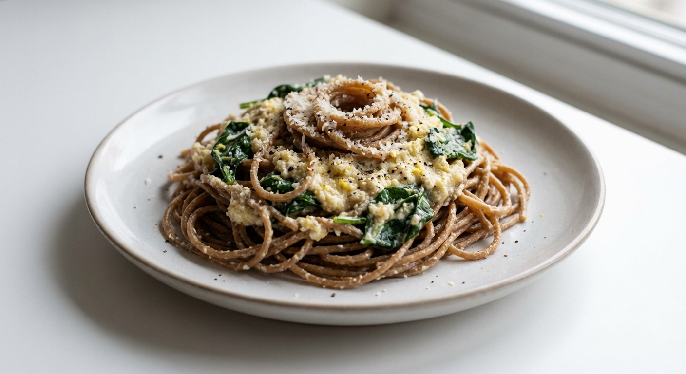 Spaghetti Razowe z Ricottą, Szpinakiem i Cytryną