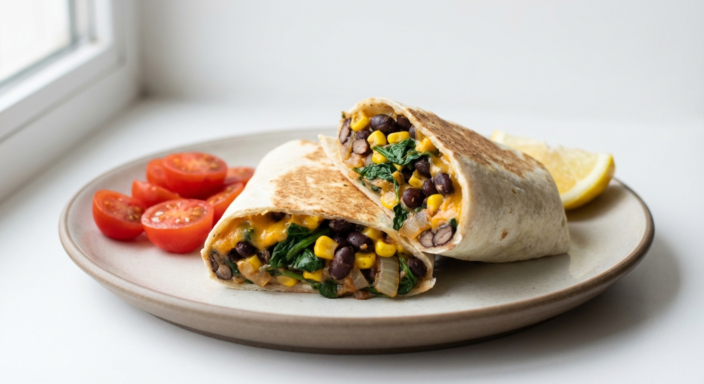 Burrito z Fasolą, Szpinakiem i Cheddarem