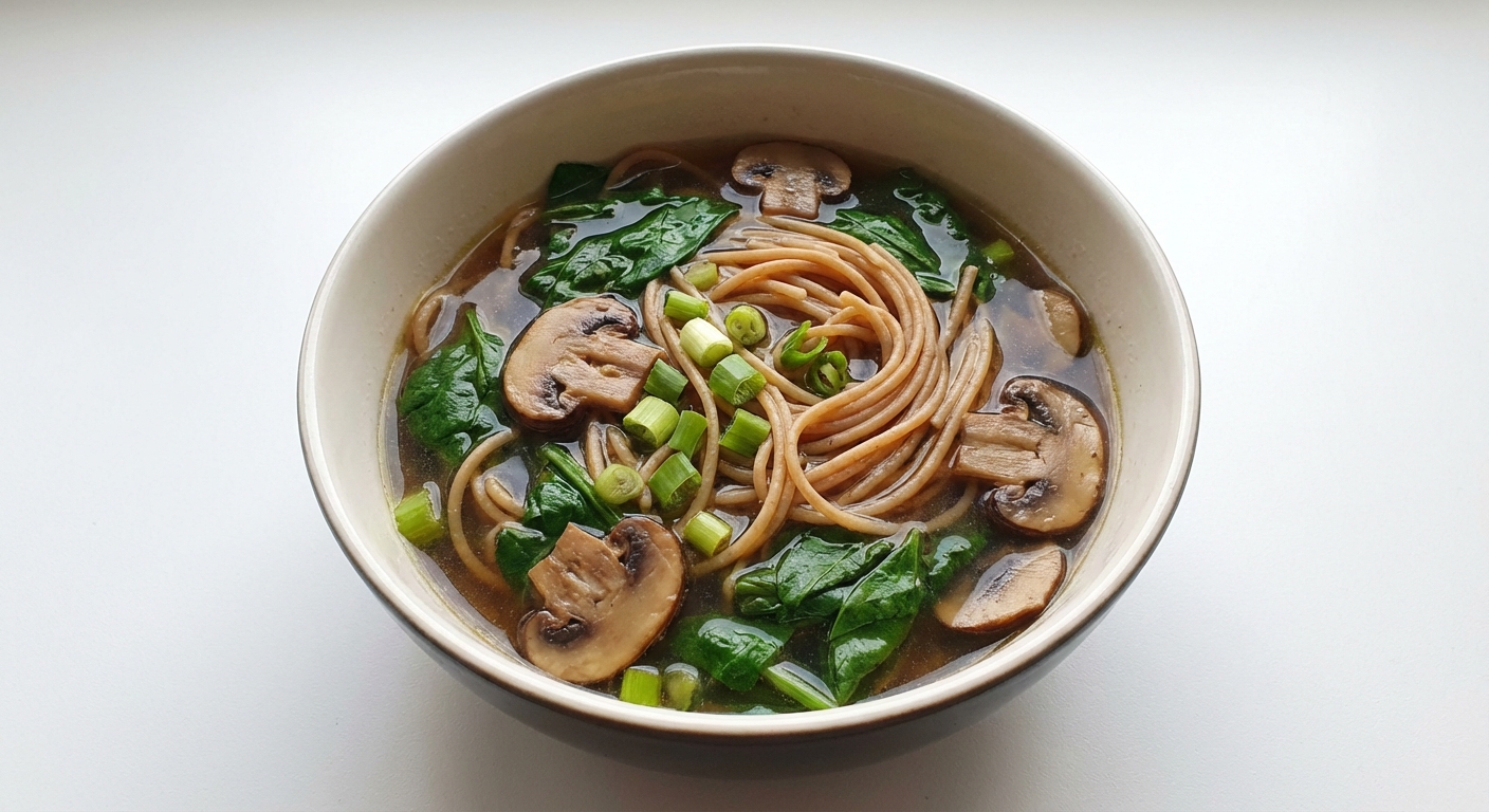 Zupa z Pierożkami, Szpinakiem i Pieczarkami