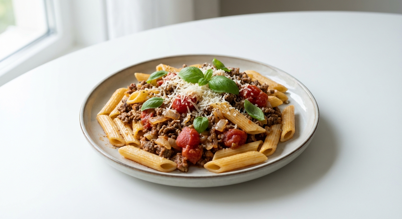 Penne z Wołowiną w Sosie Pomidorowym