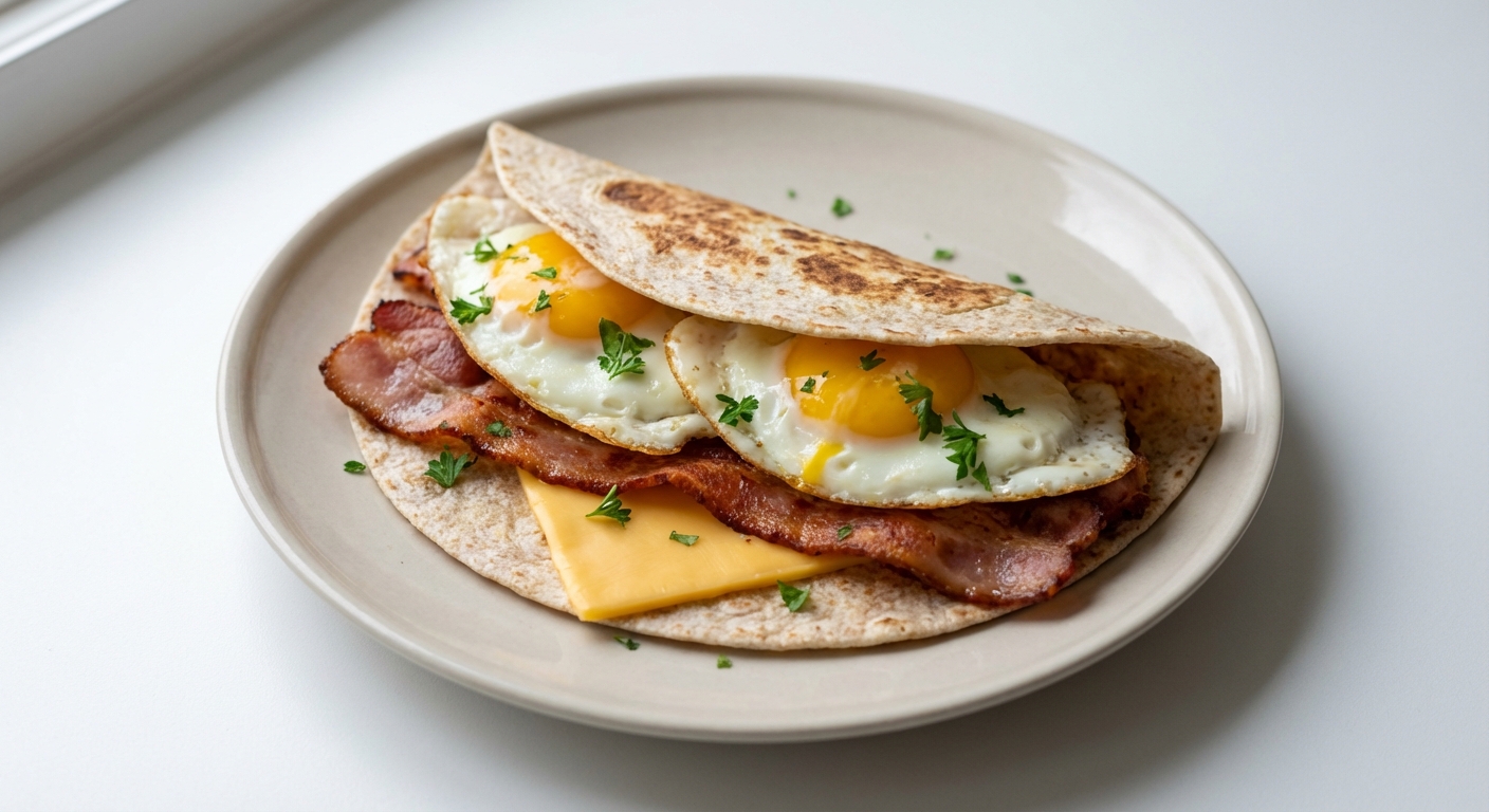 Tortilla Wrap z Jajkiem, Boczkiem i Cheddarem