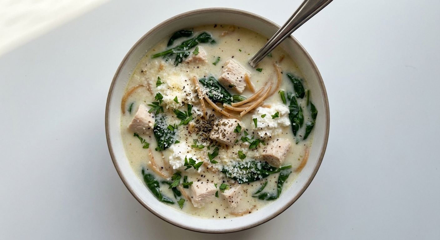 Kremowa Zupa Kurczak, Szpinak i Ricotta