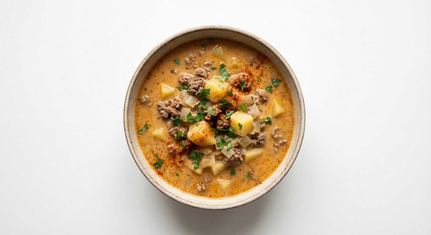 Serowa Zupa Wołowa z Ziemniakami