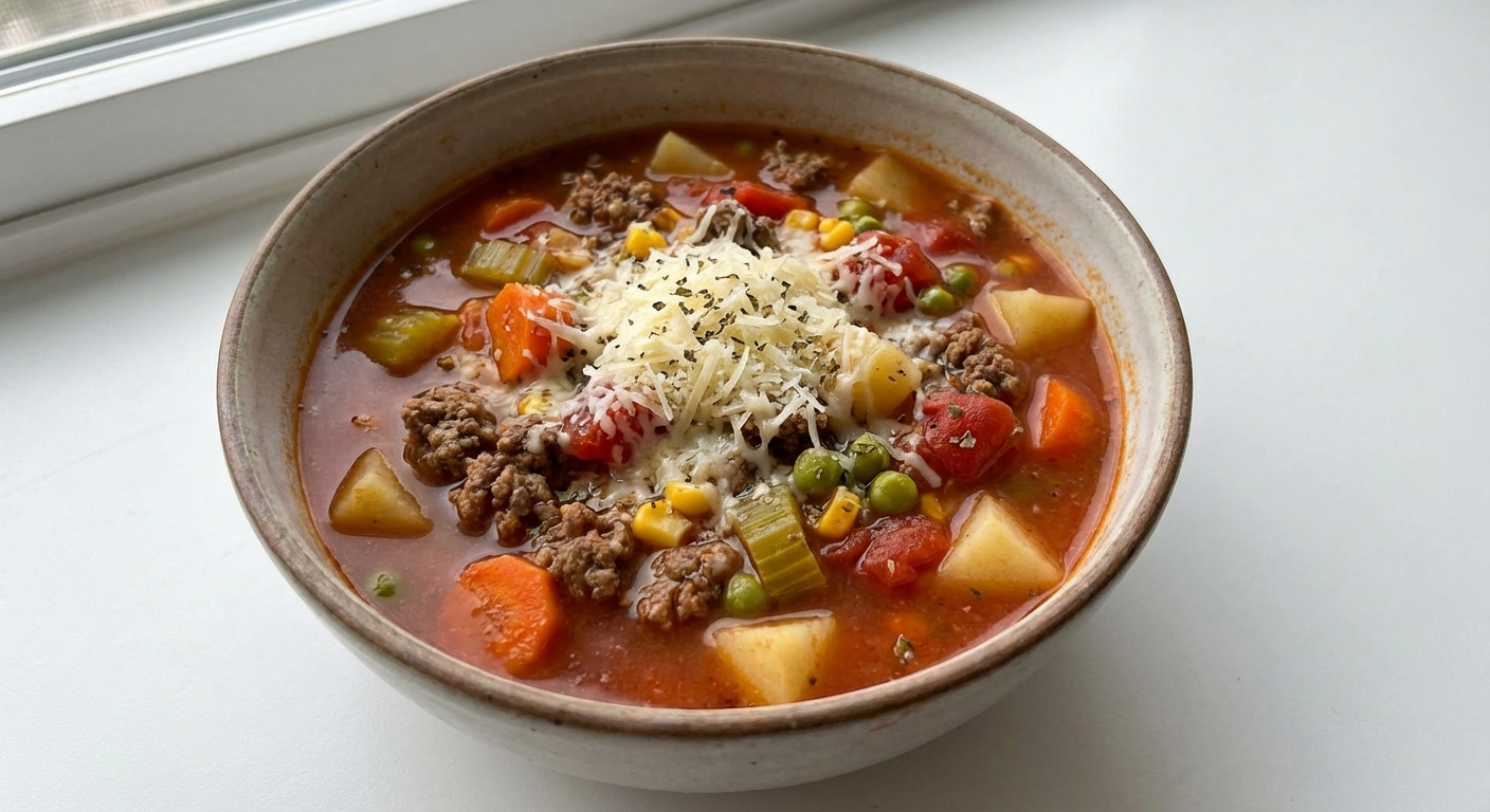 Wołowa zupa z warzywami i parmezanem