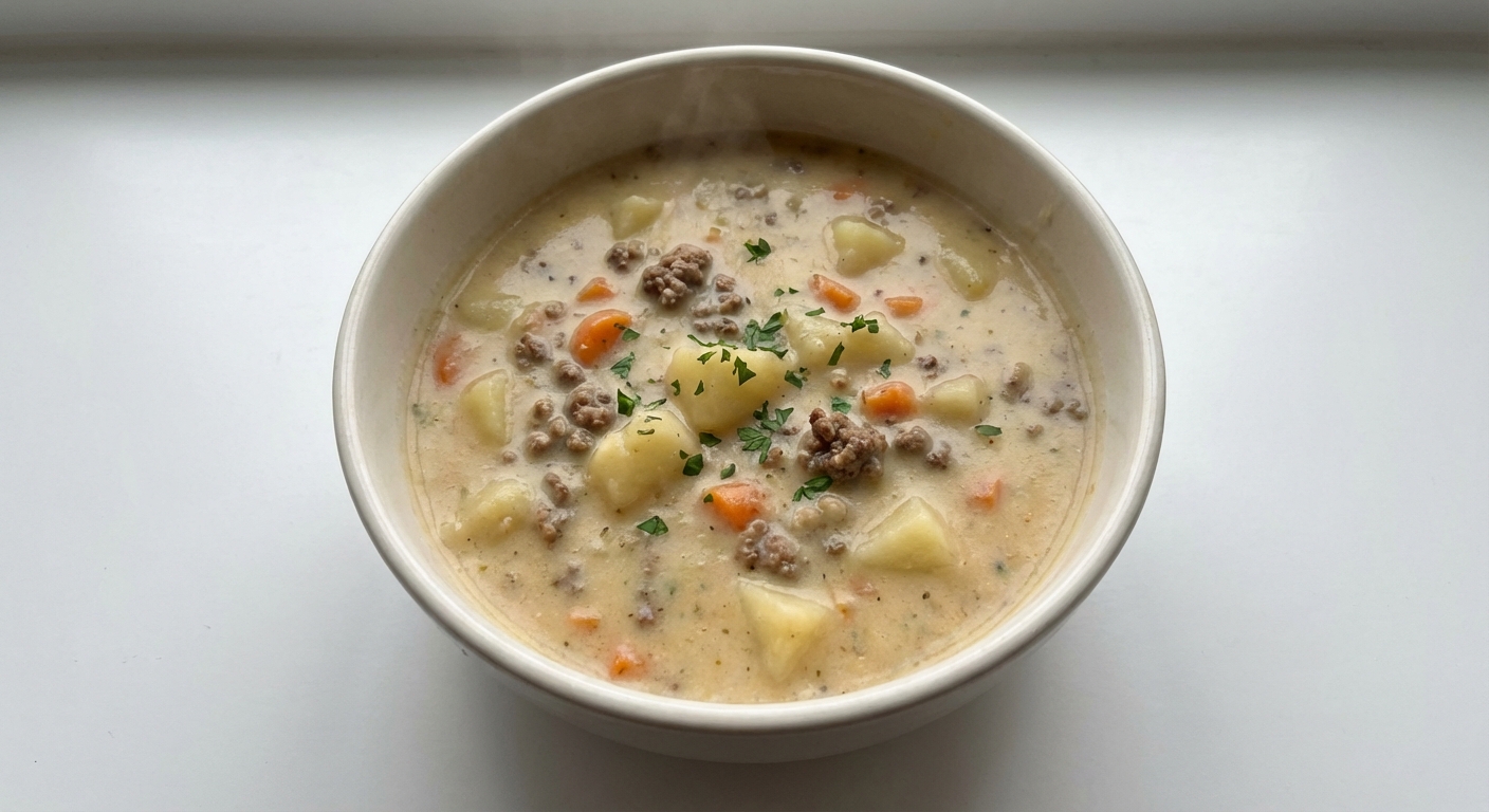 Kremowa zupa ziemniaczana z wołowiną
