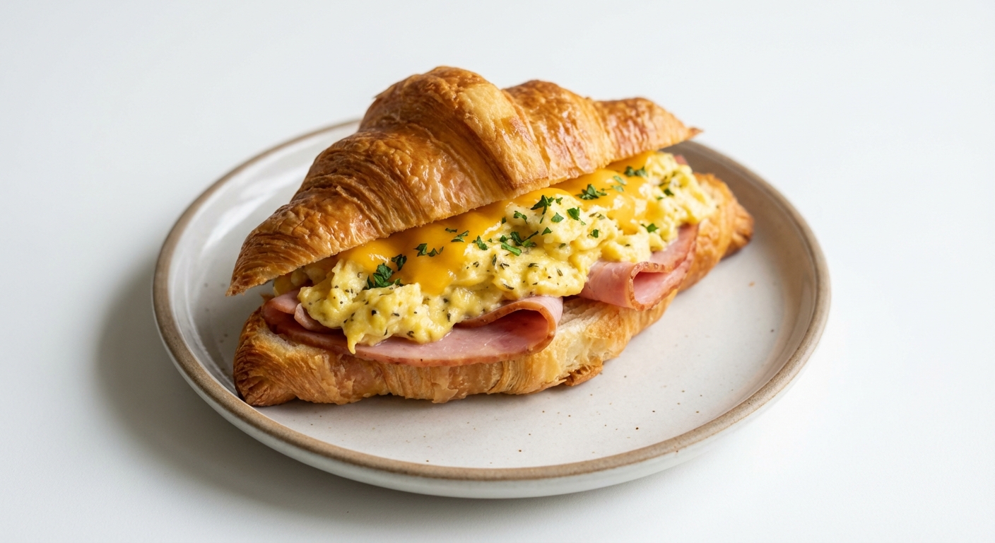 Croissant z Jajecznicą, Szynką i Cheddarem