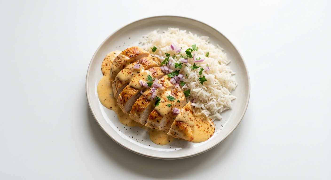 Kremowy kurczak z cheddarem i ryżem