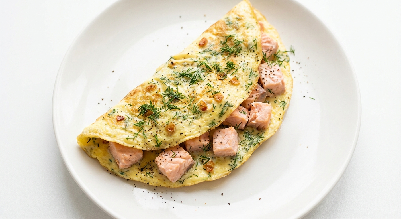 Omlet z Łososiem, Czosnkiem i Koperkiem