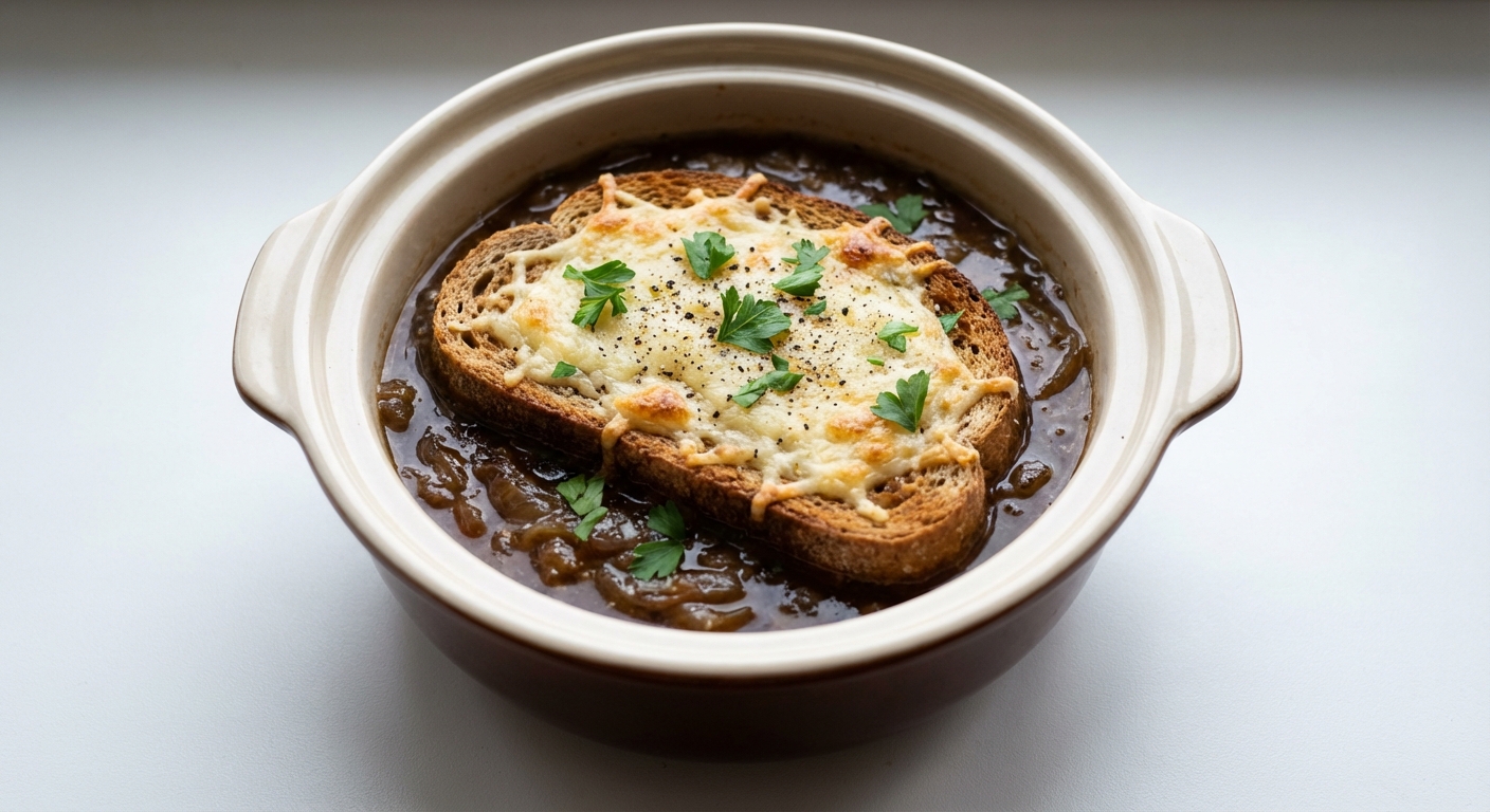 Wolnowarowa Zupa Cebulowa z Gruyere i Miodem