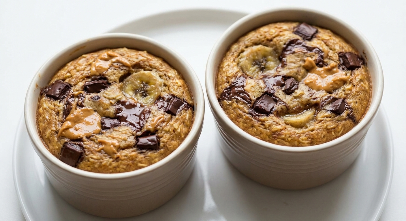 Pieczona owsianka z bananem, czekoladą i masłem orzechowym