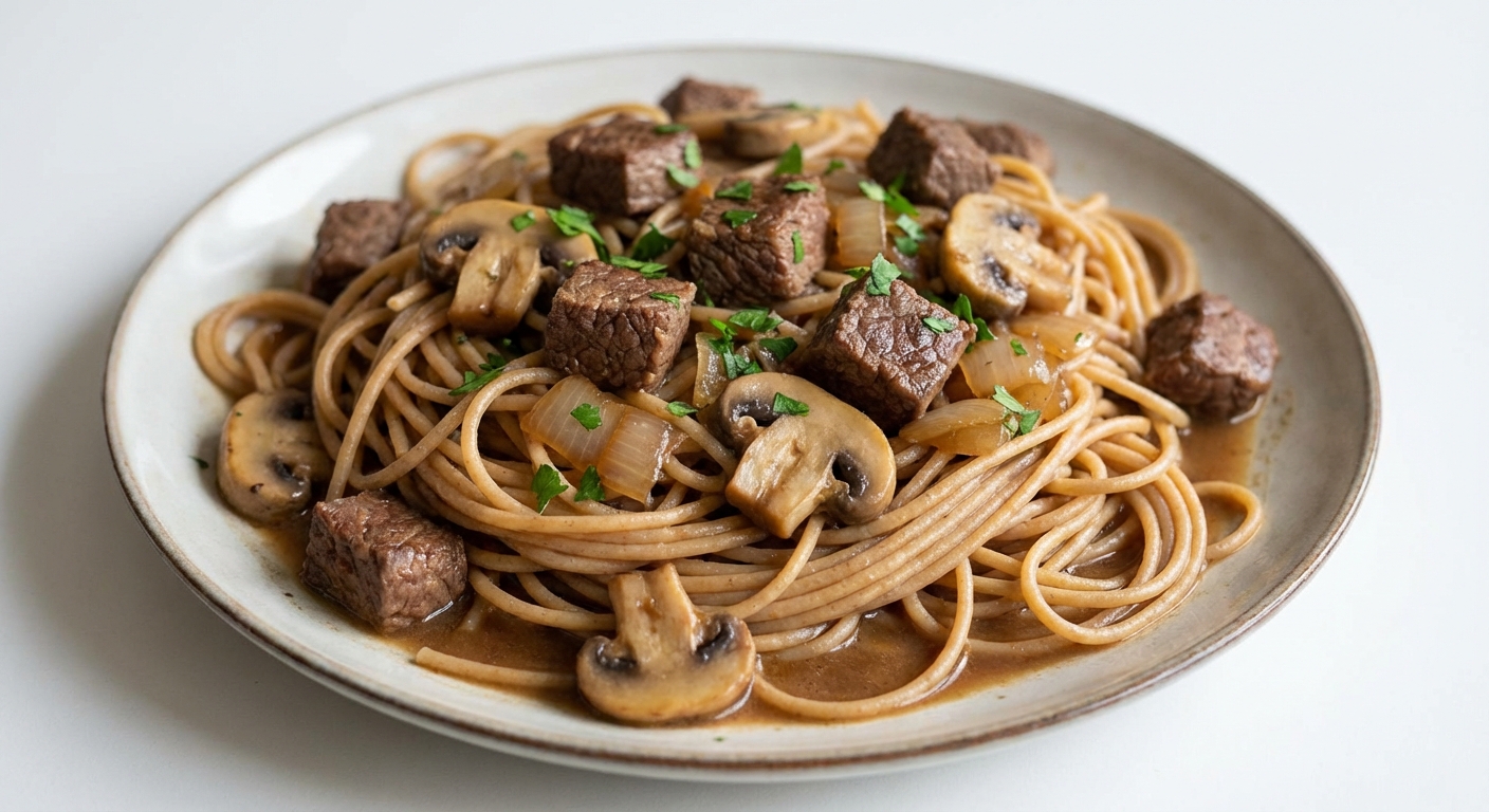 Wołowina z Pieczarkami i Makaronem
