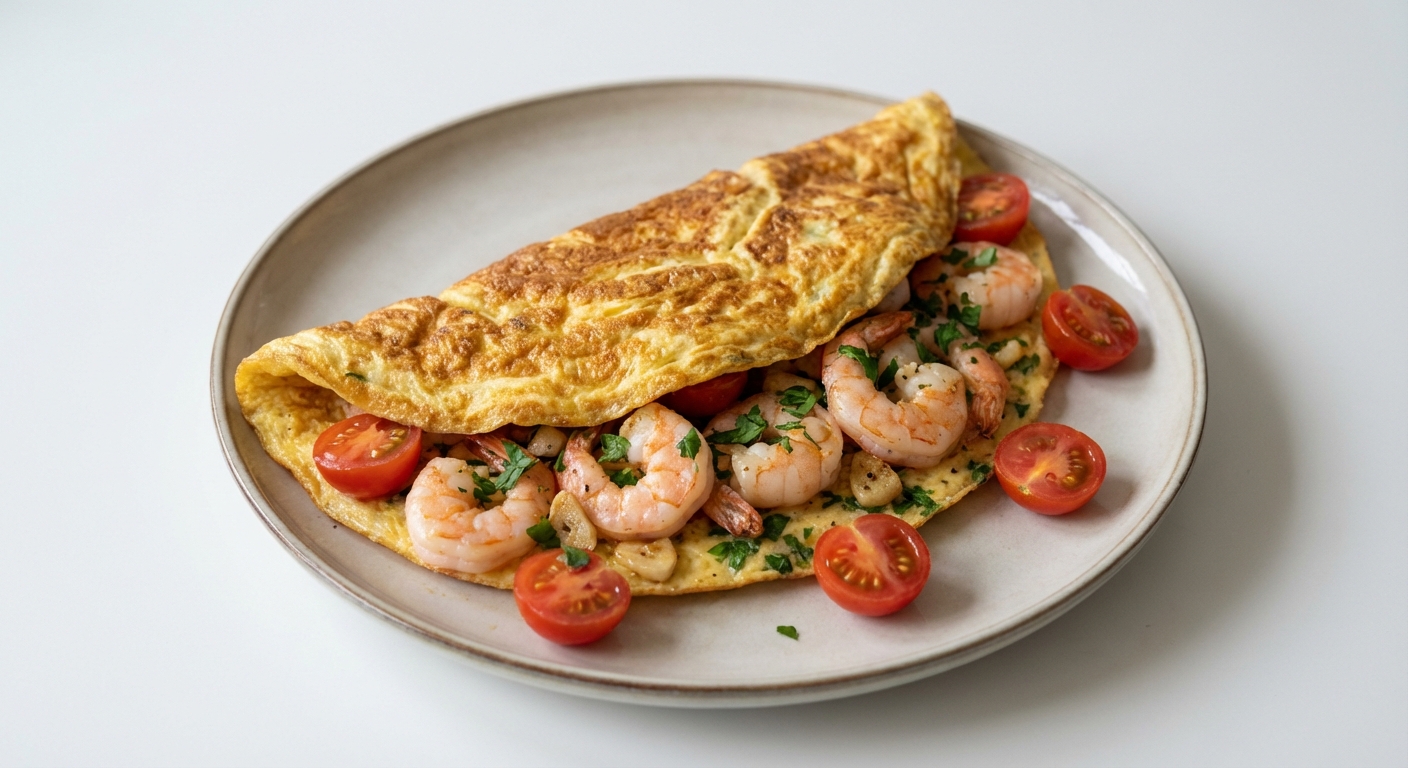 Omlet z Krewetkami, Czosnkiem i Pietruszką