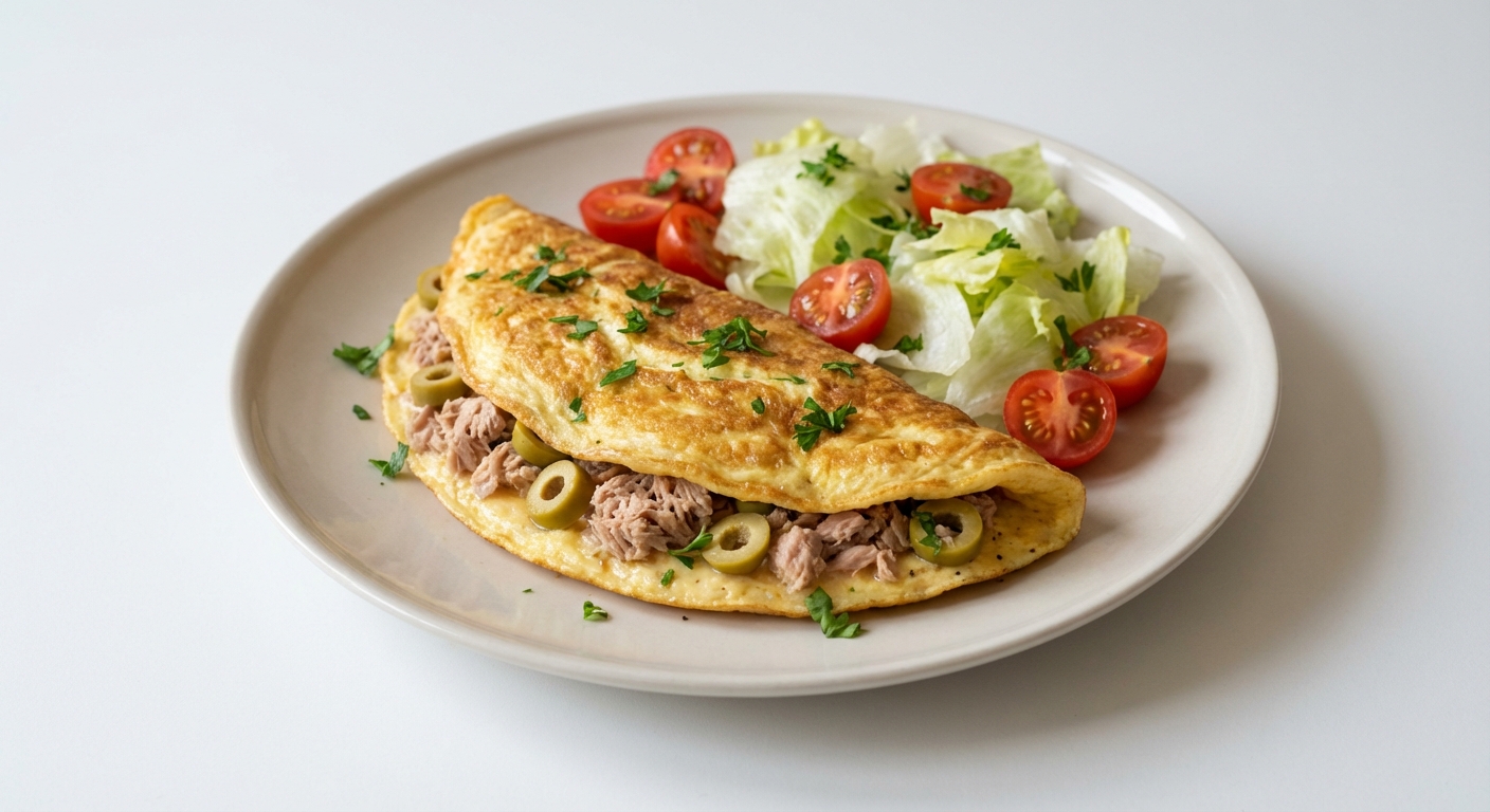 Omlet z Tuńczykiem, Oliwkami i Pomidorami