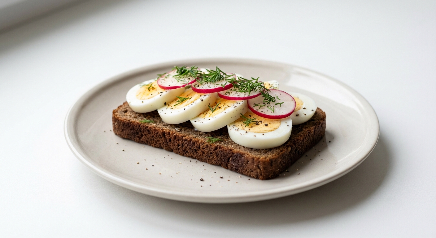 Żytnia kanapka z jajkiem, rzodkiewką i koperkiem