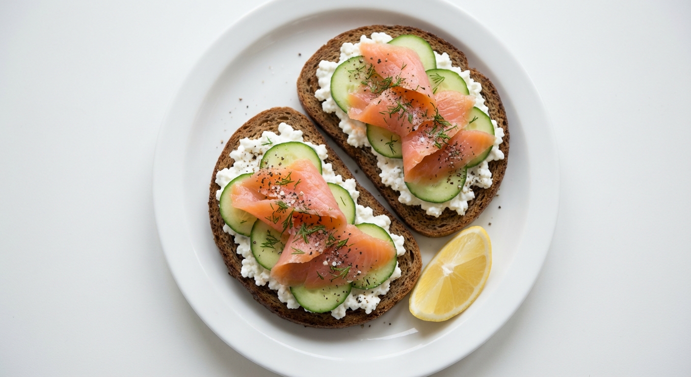 Tosty z serkiem, łososiem i ogórkiem