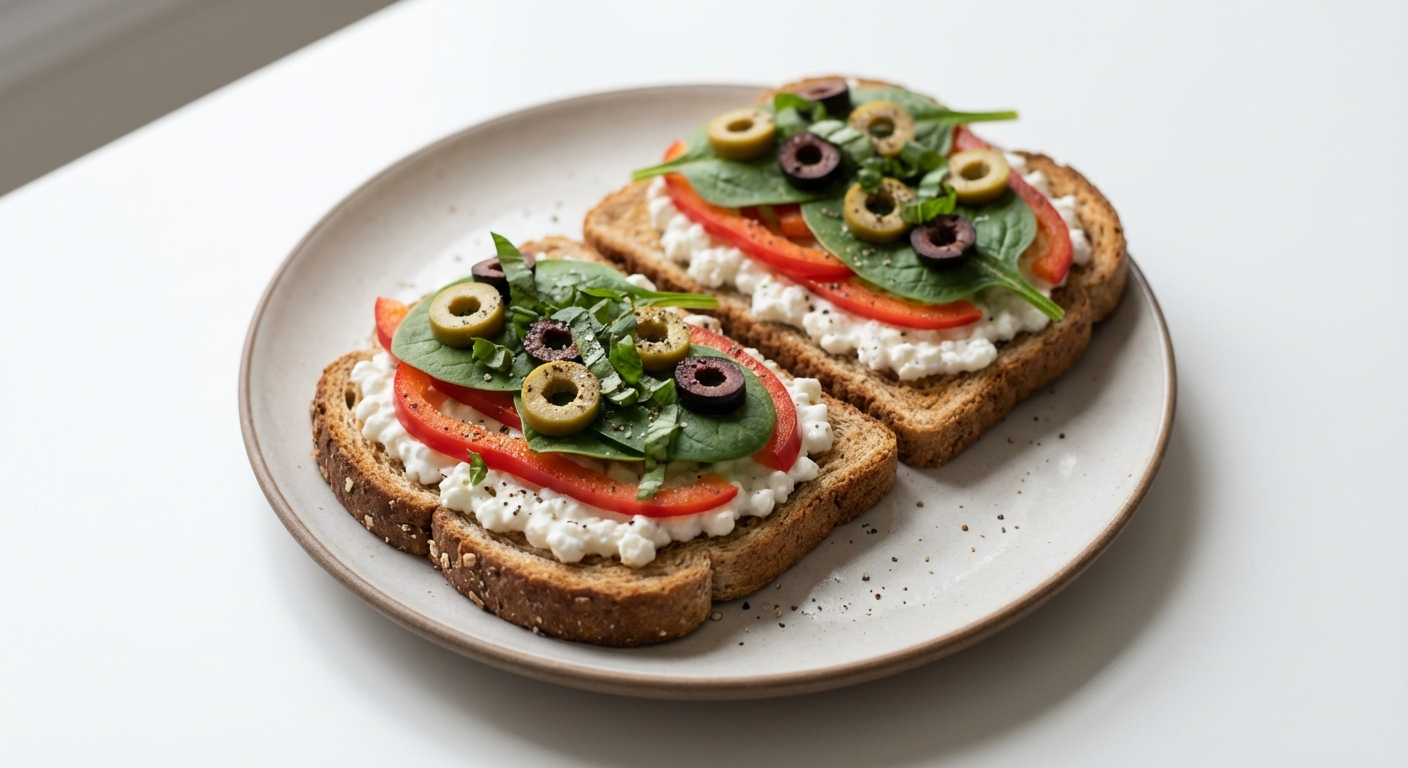 Razowe Tosty z Serkiem, Papryką i Szpinakiem