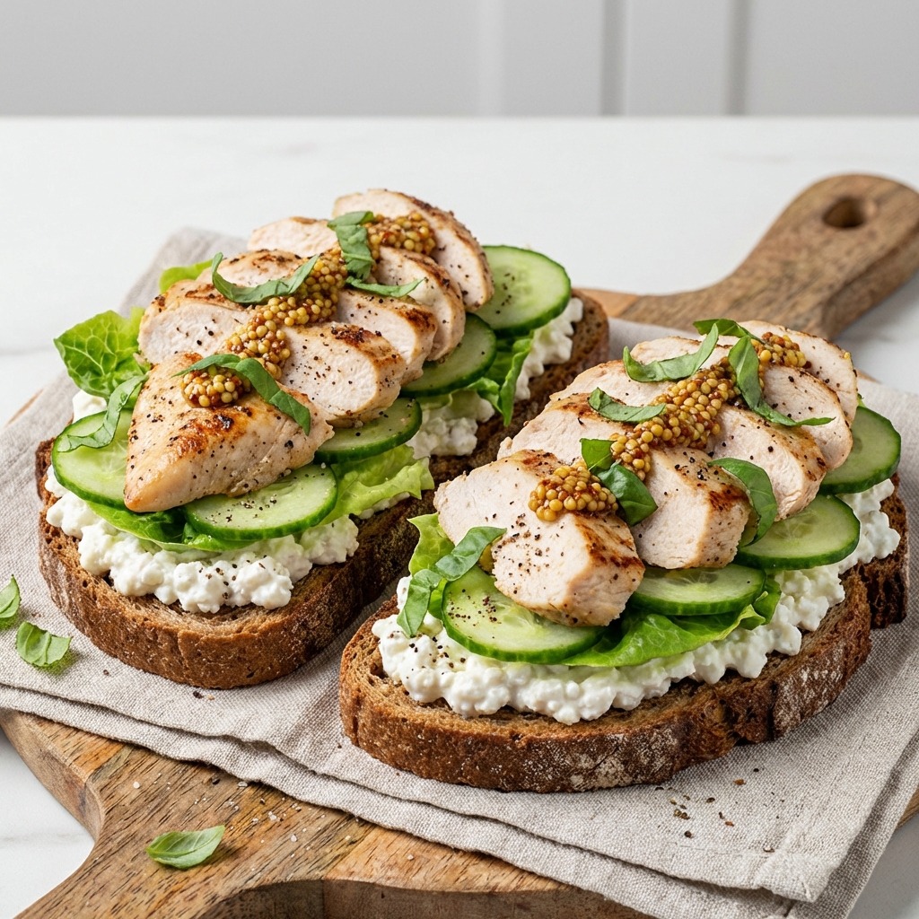 Razowe tosty z kurczakiem i serkiem