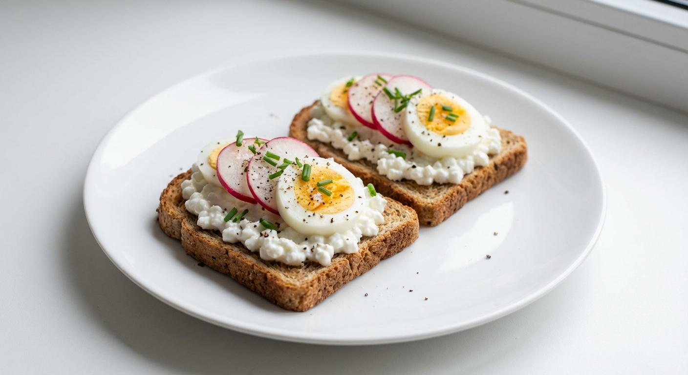 Tosty z serkiem, jajkiem i rzodkiewką