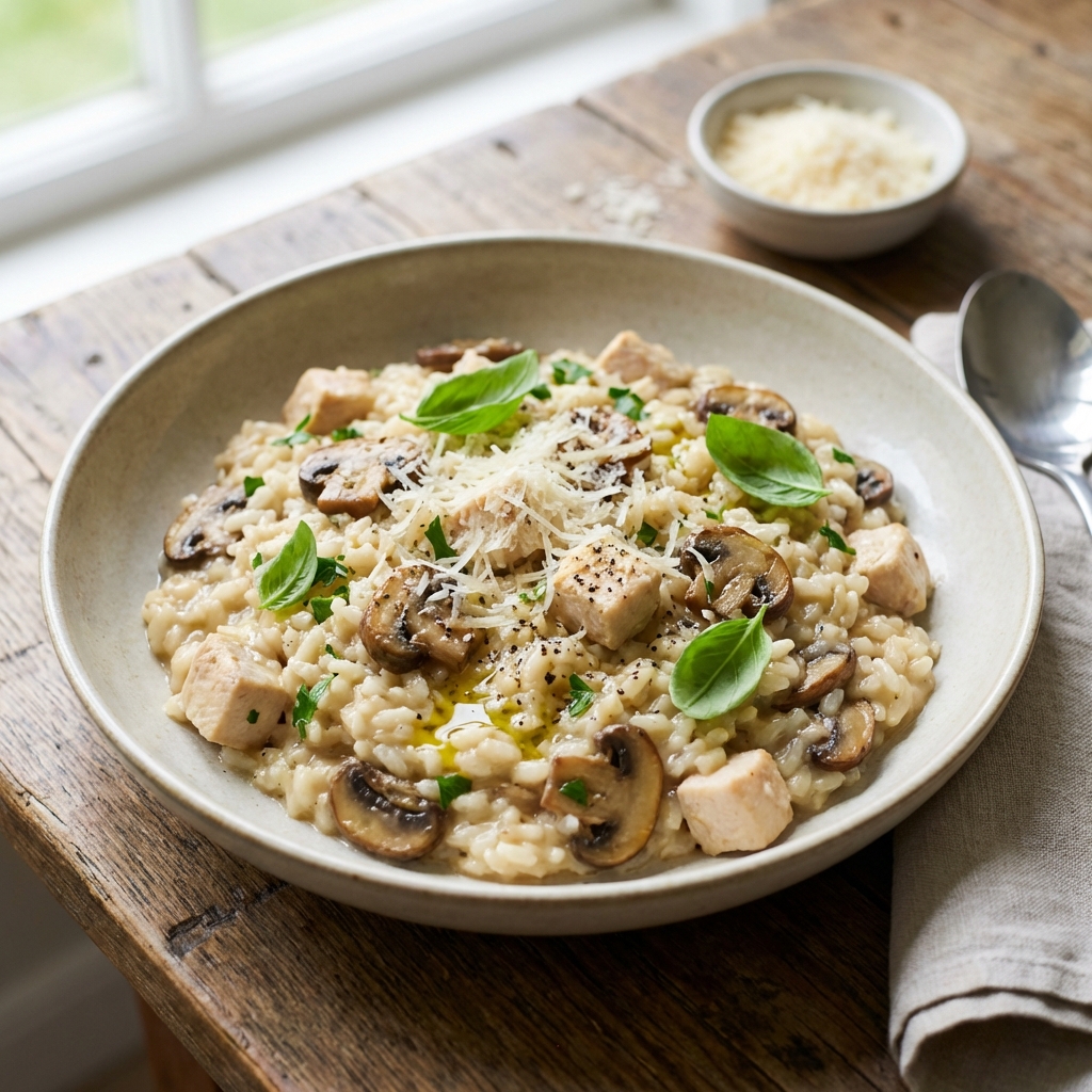 Risotto z kurczakiem, pieczarkami i parmezanem