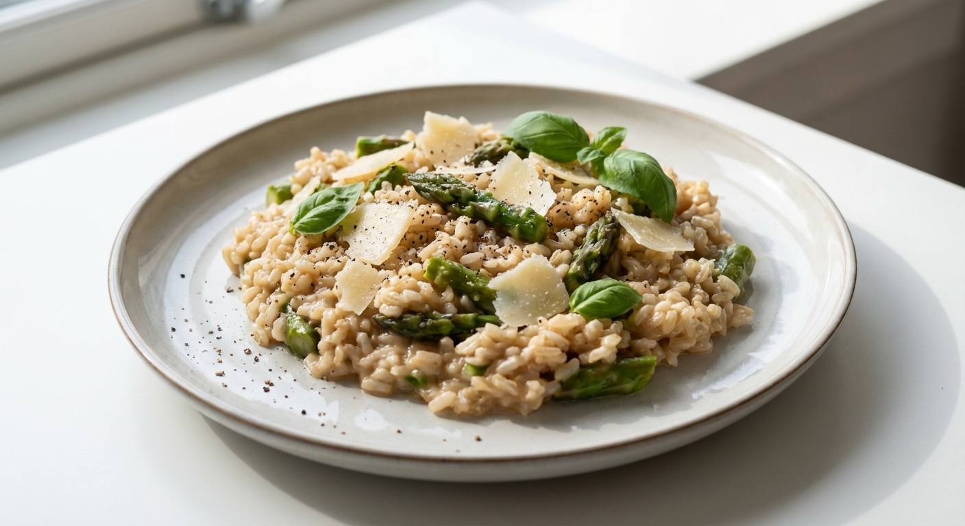 Risotto z brązowego ryżu, szparagów i parmezanu