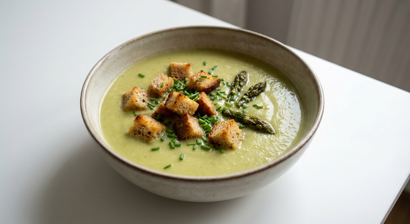 Krem ze Szparagów z Grzankami Czosnkowymi