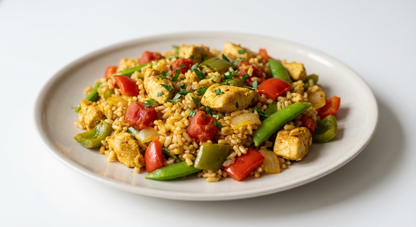 Brązowy Ryż z Kurczakiem i Warzywami