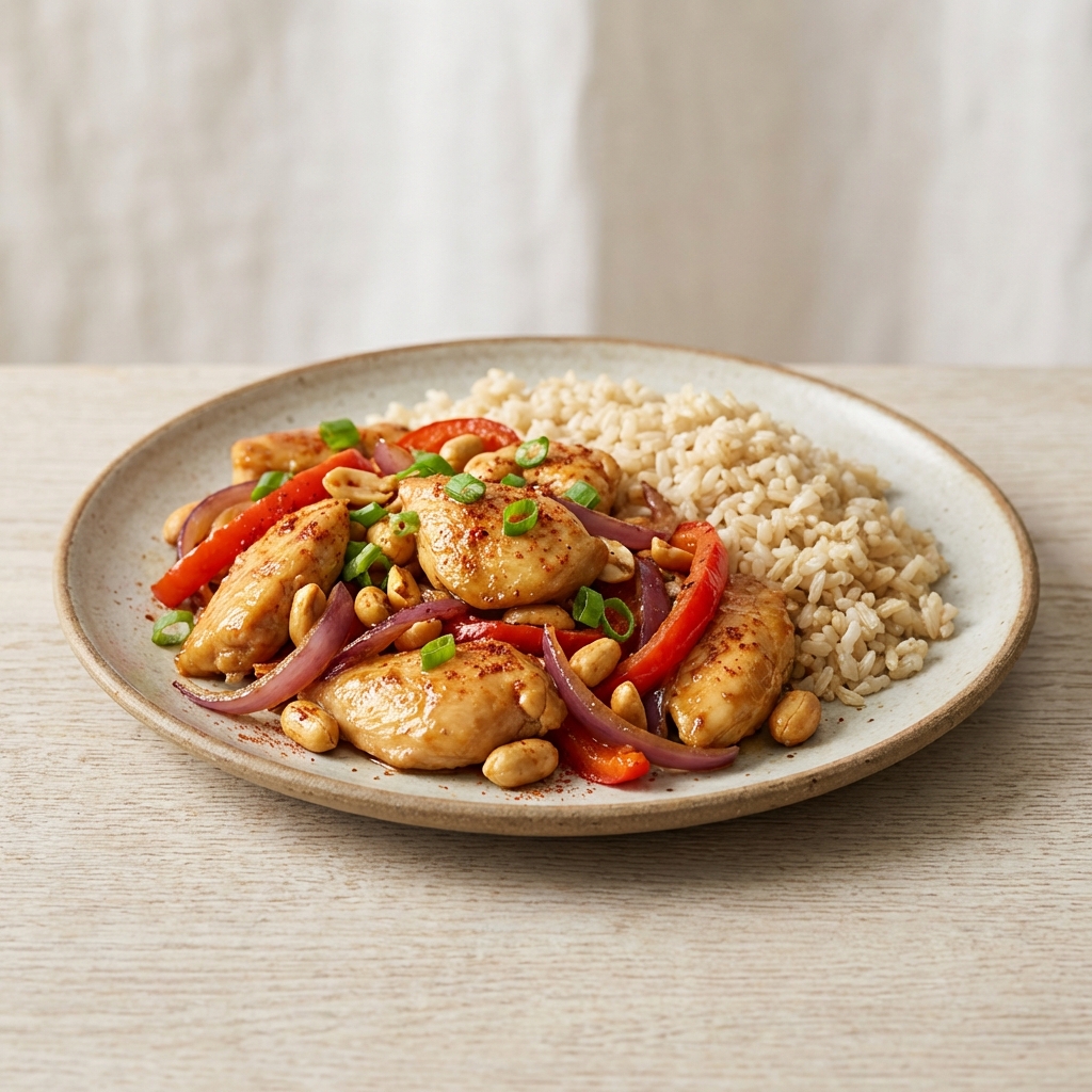 Kurczak Kung Pao z Orzechami i Ryżem