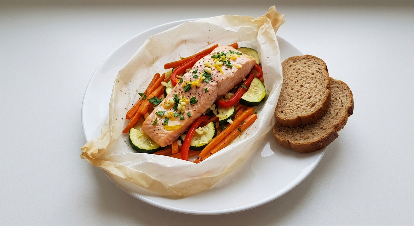 Łosoś z warzywami w papilocie