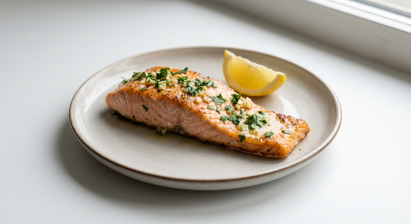 Łosoś z czosnkiem, masłem i pietruszką