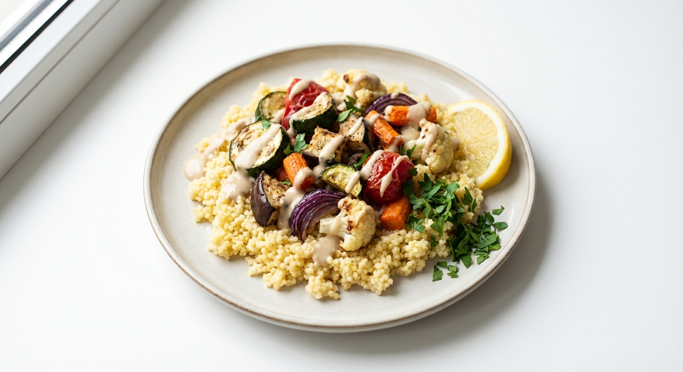 Jaglana z Warzywami i Sosem Tahini