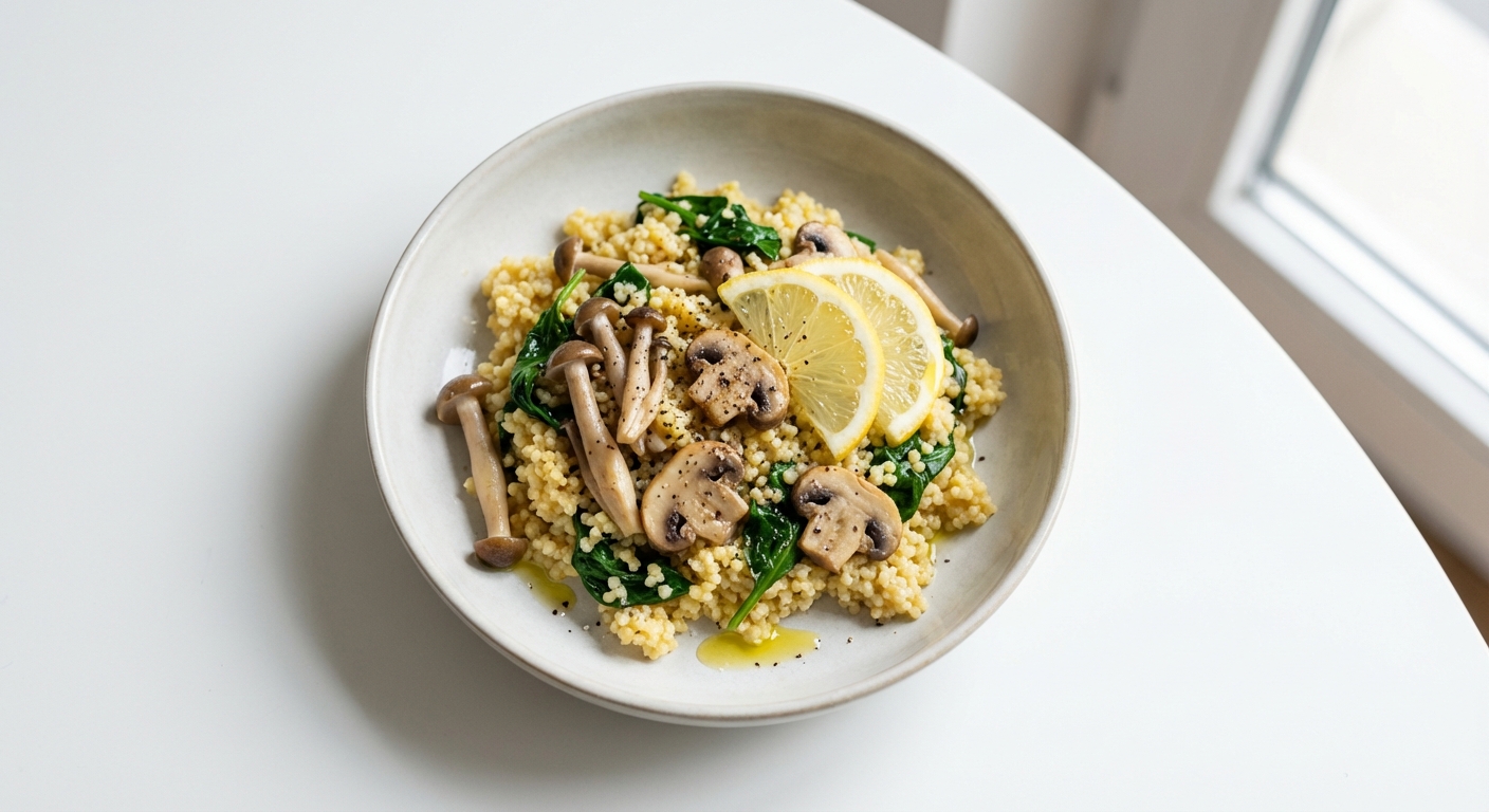 Jaglana z Grzybami, Szpinakiem i Cytryną