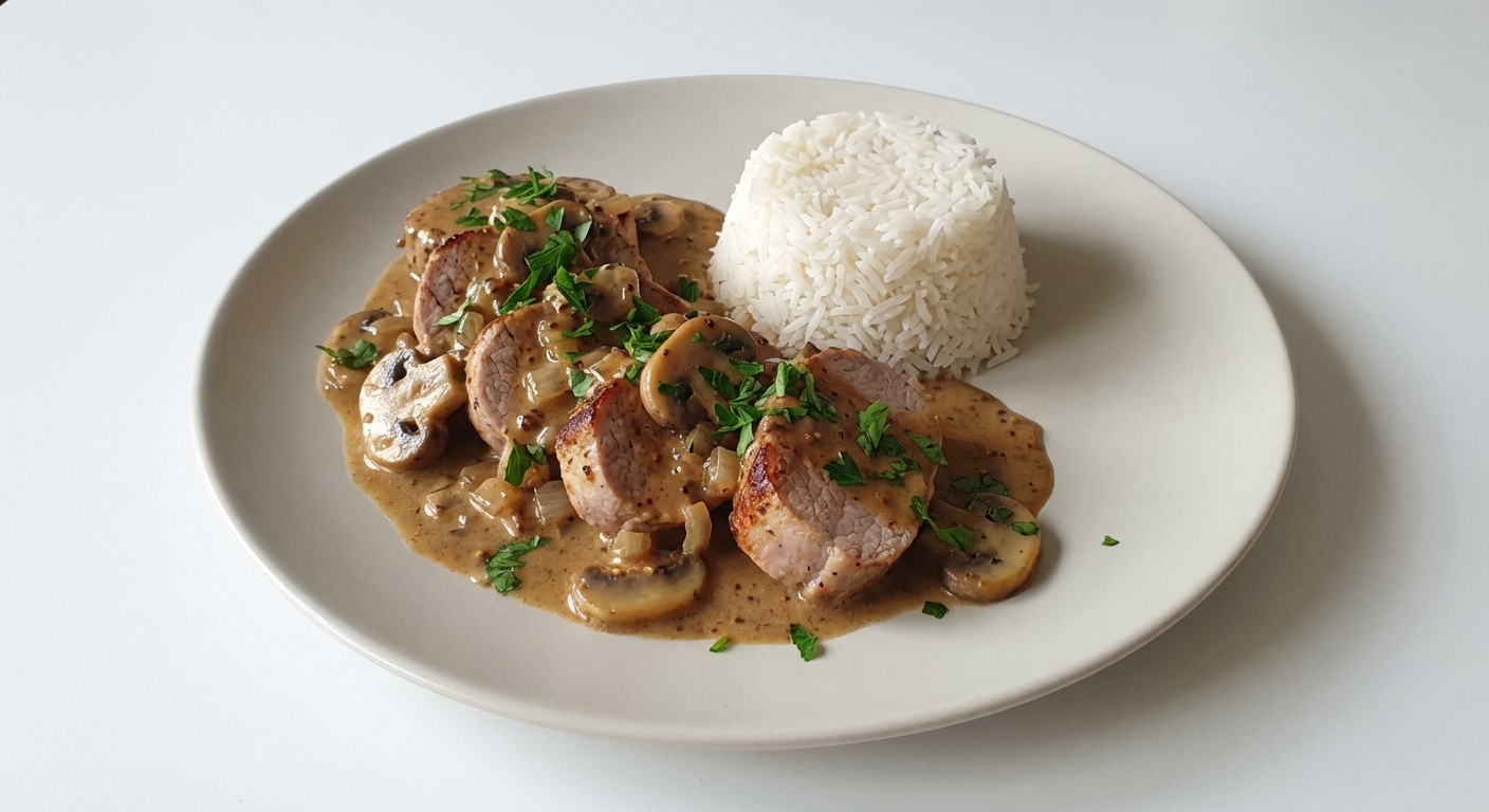 Polędwica w sosie musztardowo-grzybowym