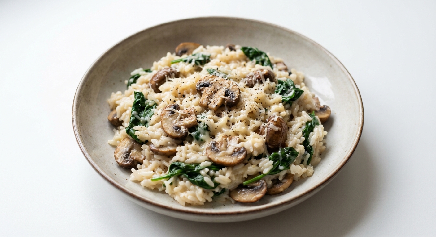 Risotto z Pieczarkami, Szpinakiem i Parmezanem