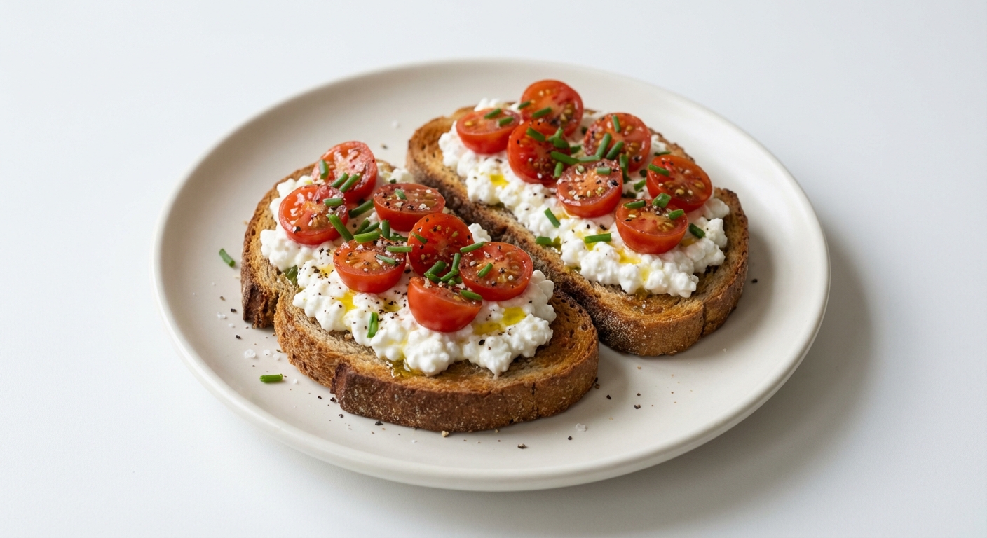 Razowa grzanka z serkiem i pomidorami